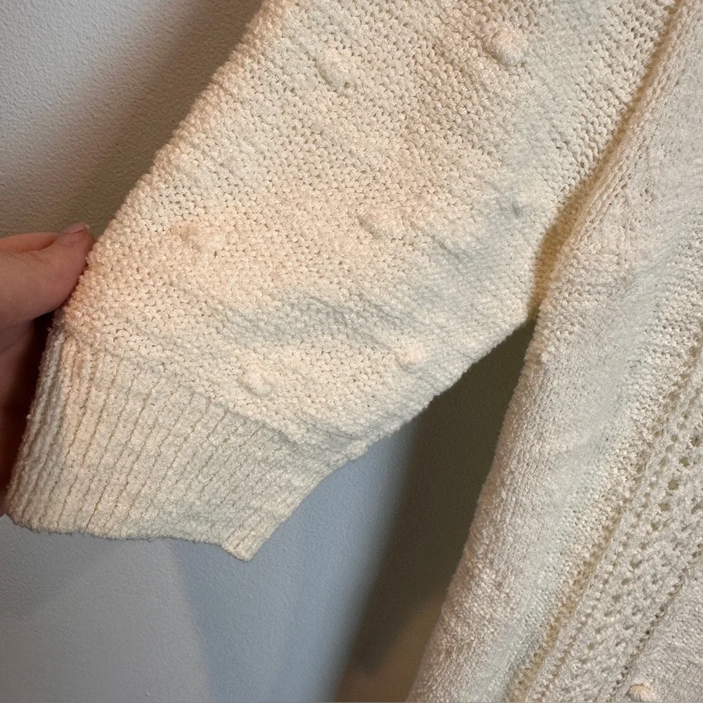 J. Crew White Popcorn Cable-knit Sweater Cottage Core